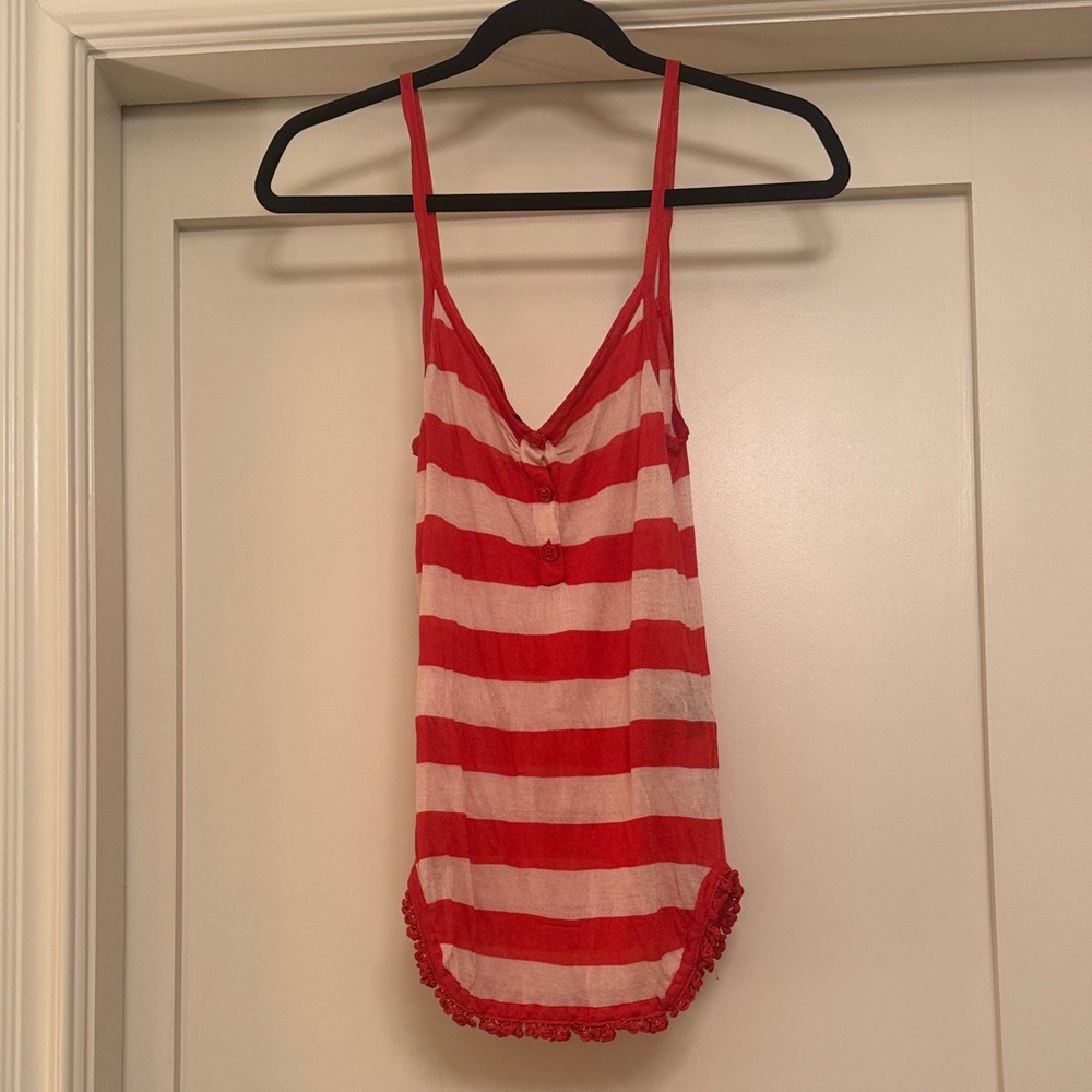 Burberry Silk Red and White Striped Tank Top